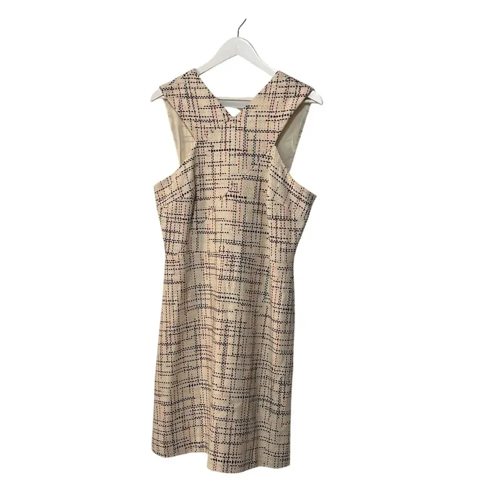 BANANA REPUBLIC WOMENS 14 TWEED CROSS FRONT DRESS CREAM RED BLUE NEW